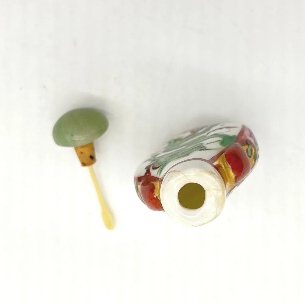 Vintage Ceramic Snuff‎ Bottle Green Dragon Jade Stopper Collectible Asian Art